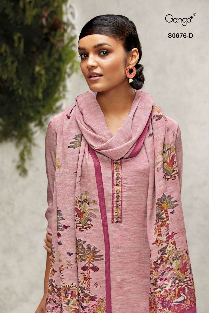 Ganga anahi 676 printed bemberg crepe with work dress materi...