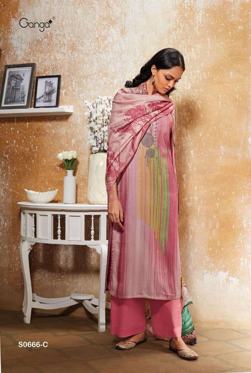 Ganga chasni 666 printed cotton satin with handwork dress ma...