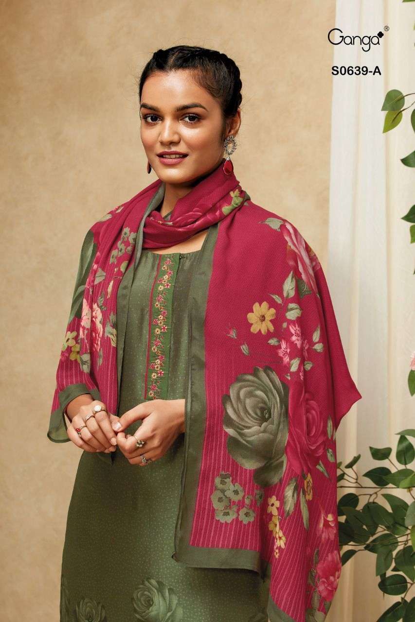 Ganga inara 639 printed bemberg banarasi silk with work dres...