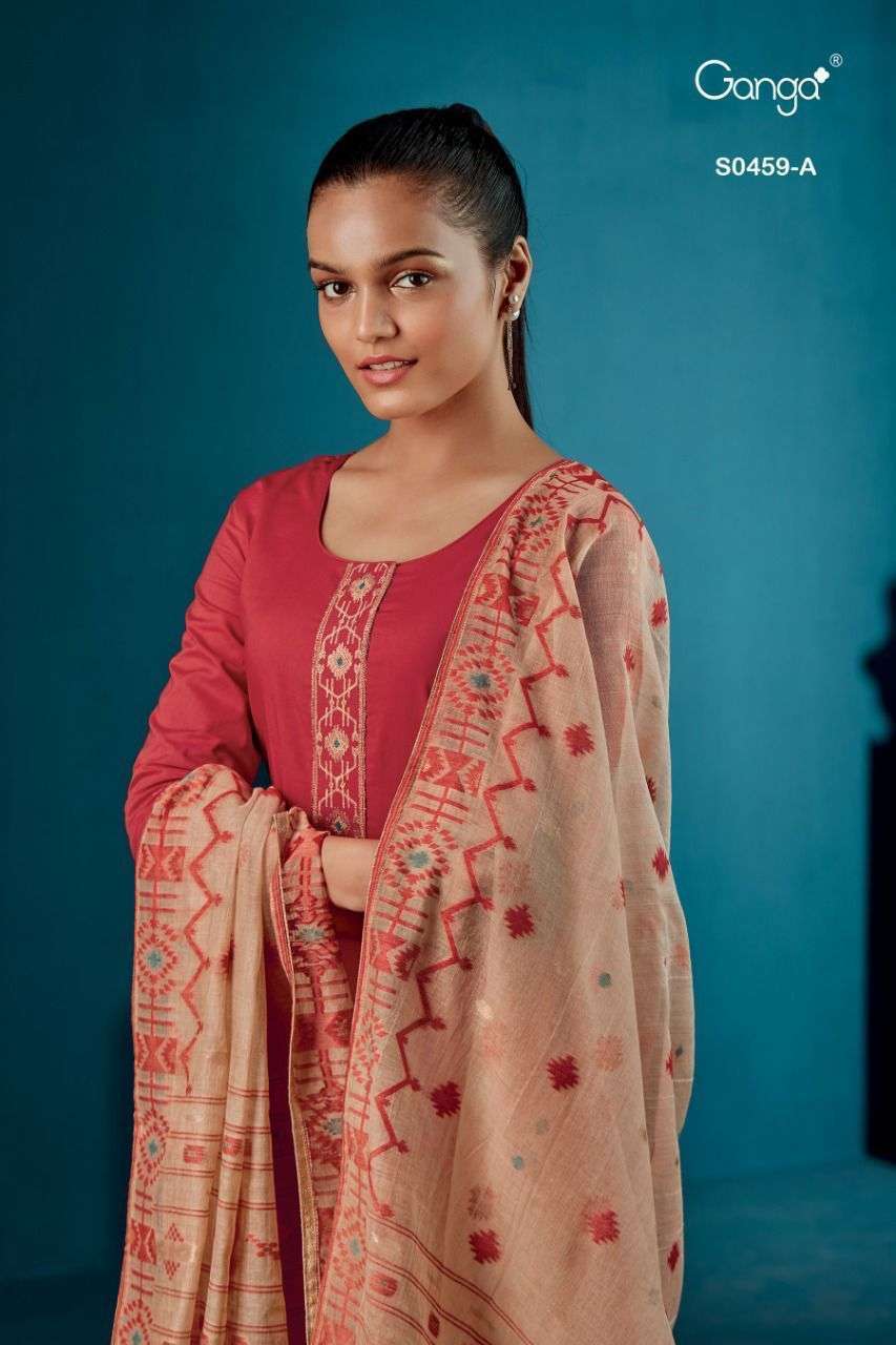 Ganga twila 459 premium cotton satin with embroidery work dr...