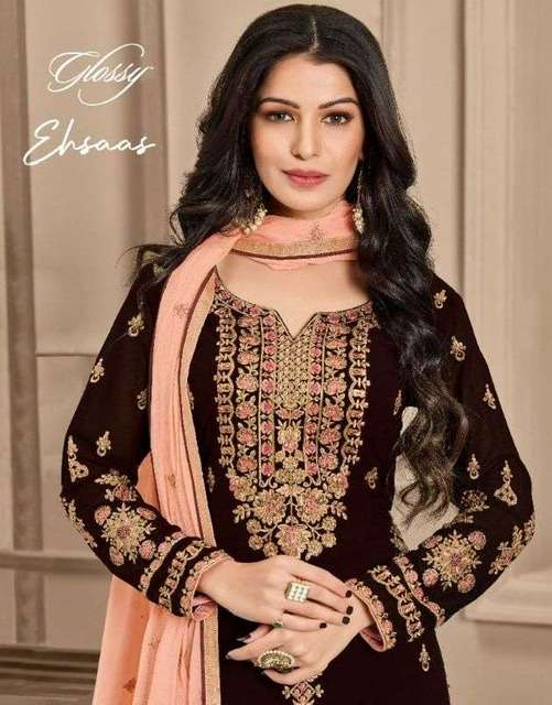 Glossy ehsaas georgette with embroidery work dress material ...