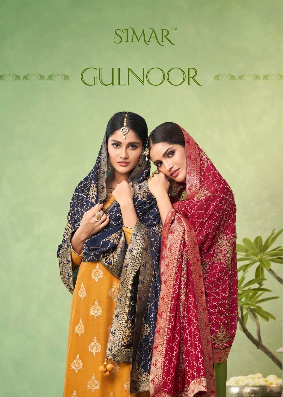 Glossy simar gulnoor viscose dola jacquard with embroidery w...