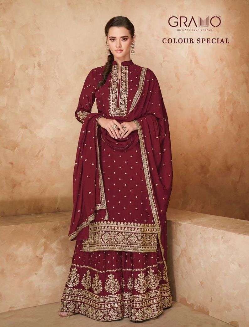 Gramo 251 colour special georgette with heavy embroidery wor...
