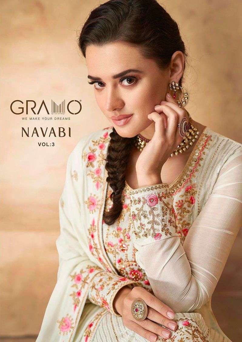 Gramo navabi vol 3 heavy real faux georgette with embroidery...