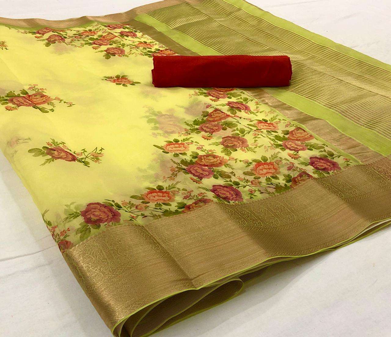 Organza silk with digital flower print saree collection
