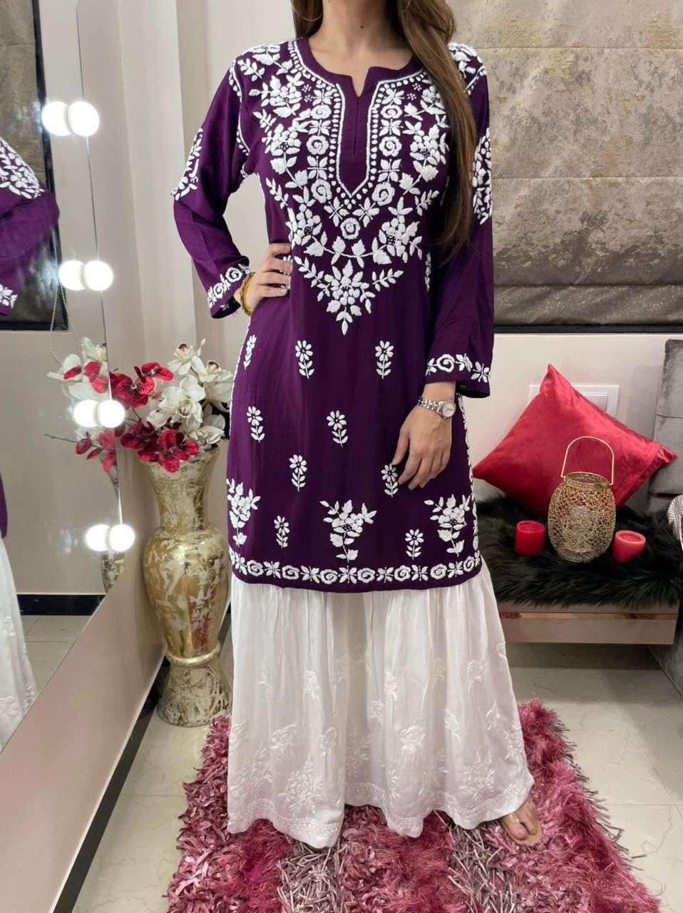 Rayon with embroidery work kurti with sharara collection