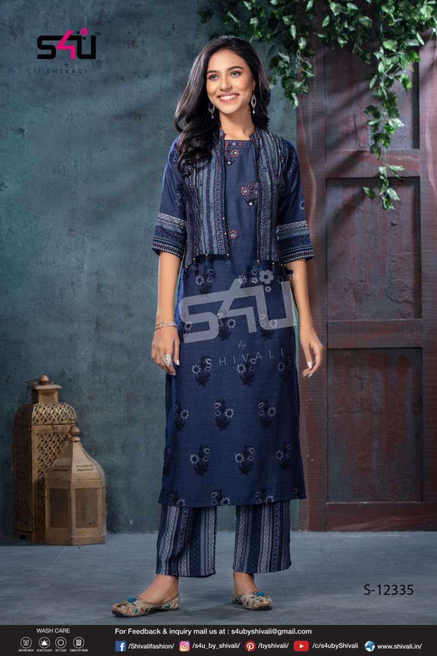 S4u 233 printed fancy fabric readymade kurtis with bottom an...