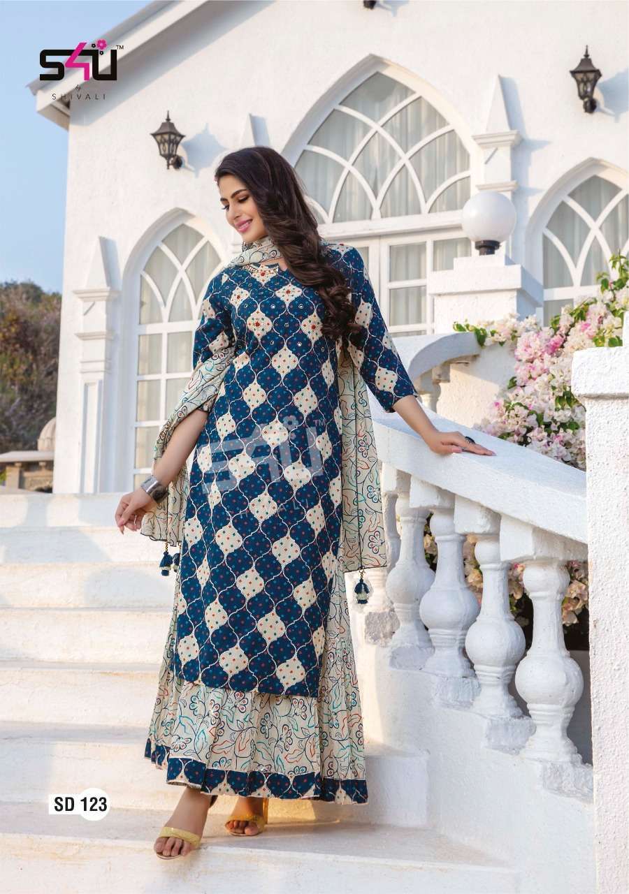 Shivali s4u 665 designer fancy fabric with work readymade su...