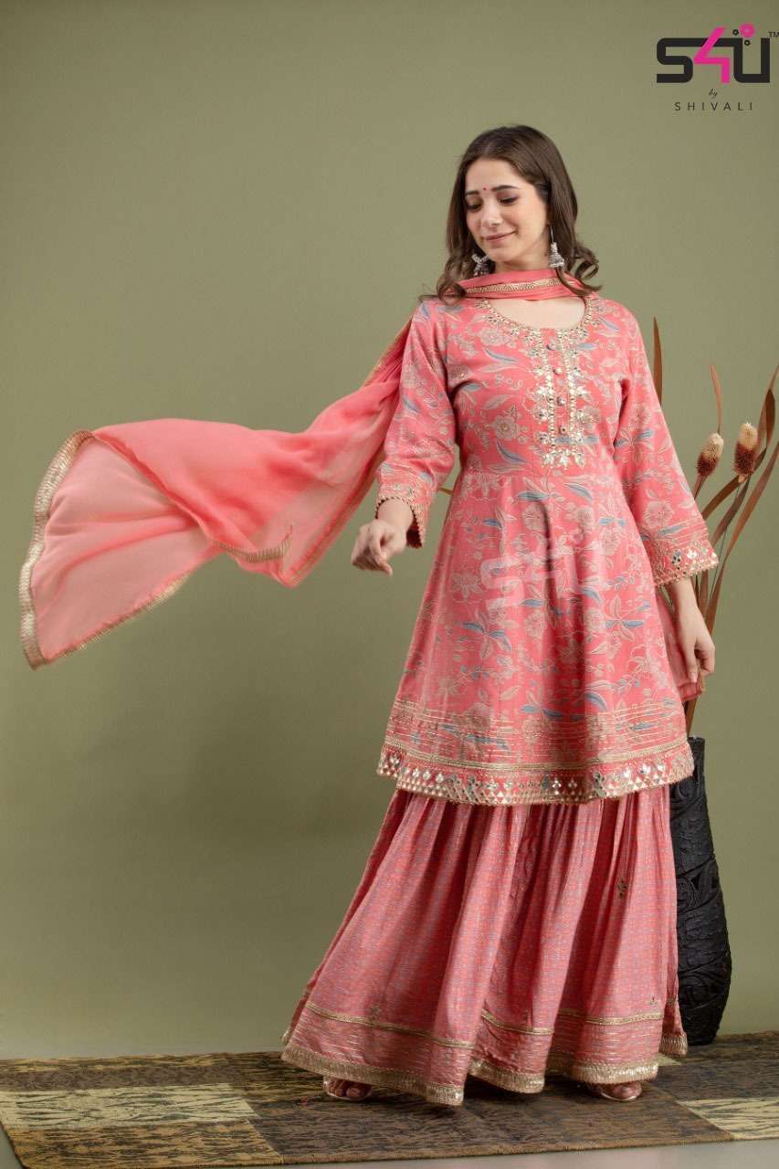 Shivali s4u 667 designer fancy fabric with work readymade su...
