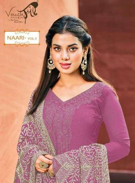 Vouch naari vol 5 georgette with work dress material at whol...