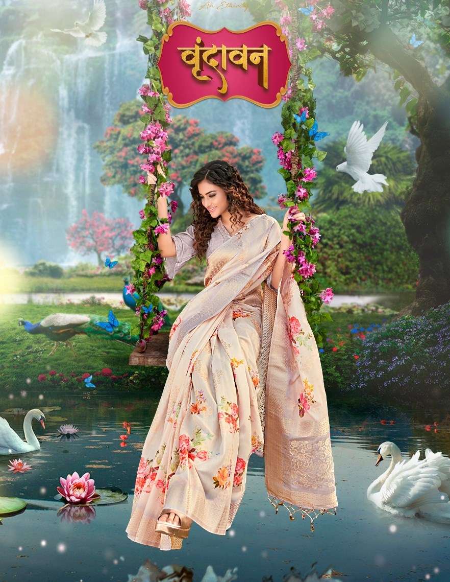 Vrindavan Digital Floral Printed Soft Silk Weaving Sarees At...