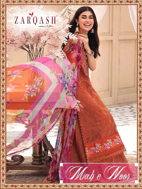 Zarqash mah e noor printed lawn cotton with embroidery work ...