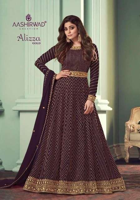 Aashirwad creation alizza gold real georgette with embroider...