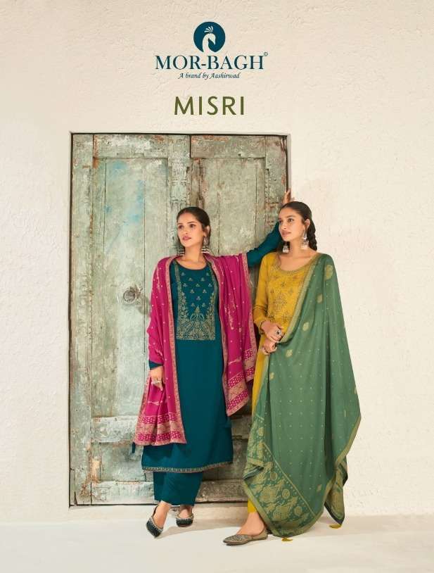Aashirwad Creation Morbagh Misri Premium Linen Silk with Emb...