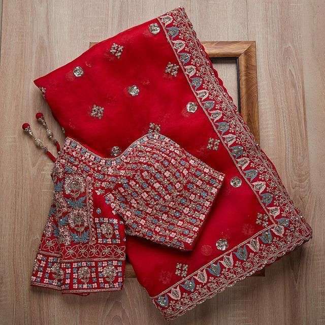 Bt 1073 Red rangoli Silk With Embroidery Work with Sequence ...