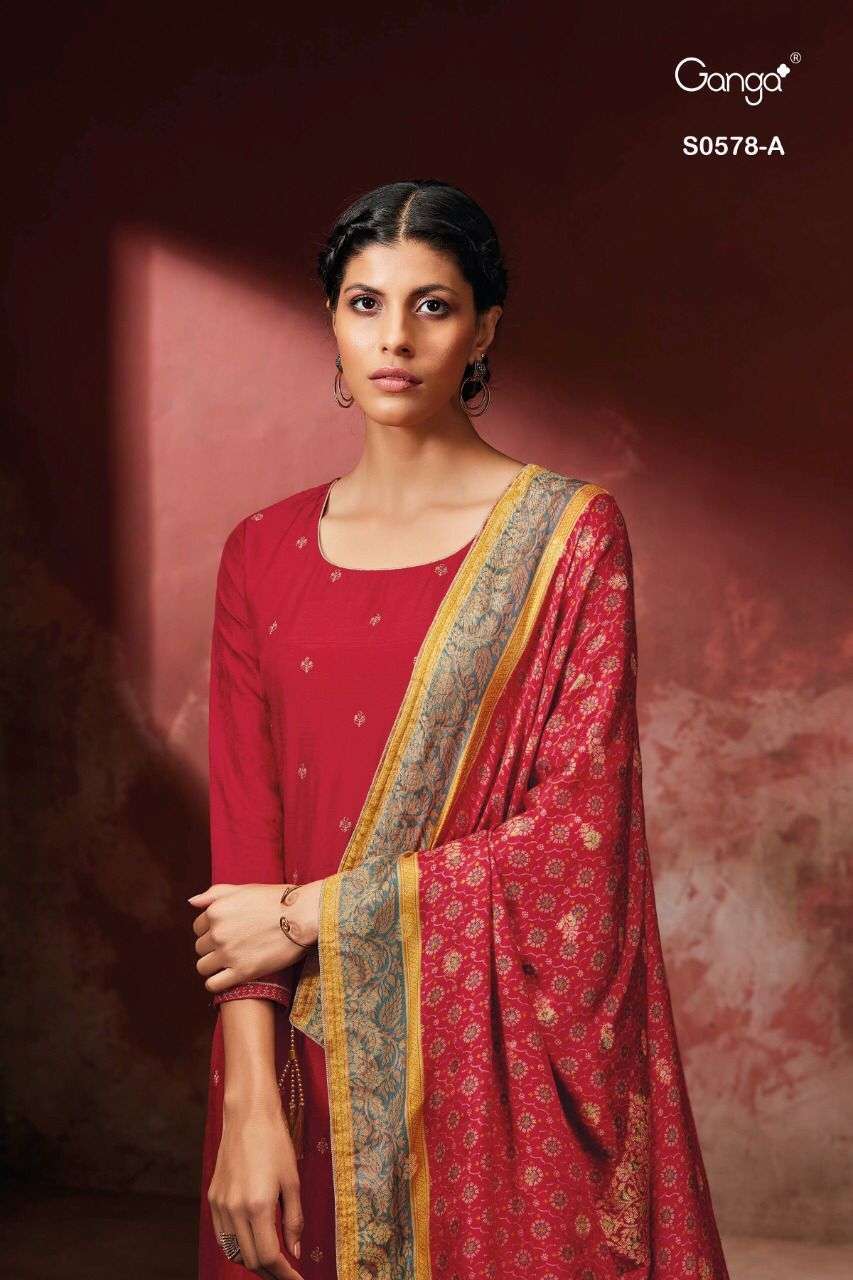 Ganga hanna 578 Pure Bemberg Silk Solid With Embroidery And ...