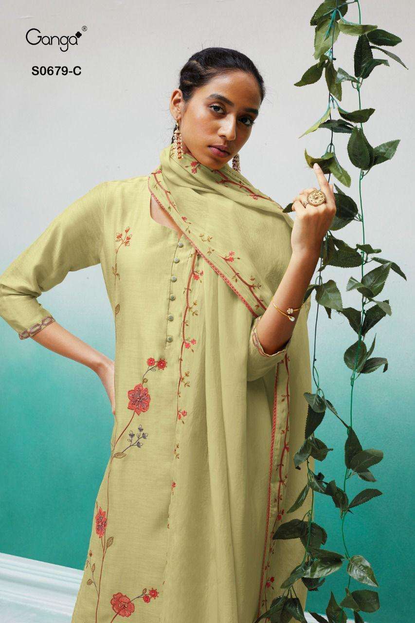 Ganga Rangoon 679 Premium Bemberg Silk With Embroidery And H...