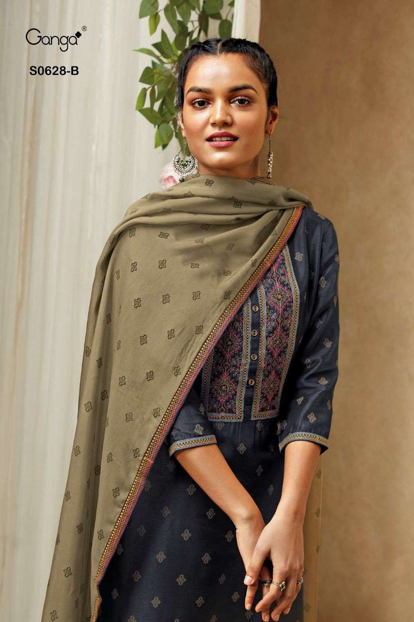 Ganga willa 628 Premium Bemberg Silk Printed With Embroidery...