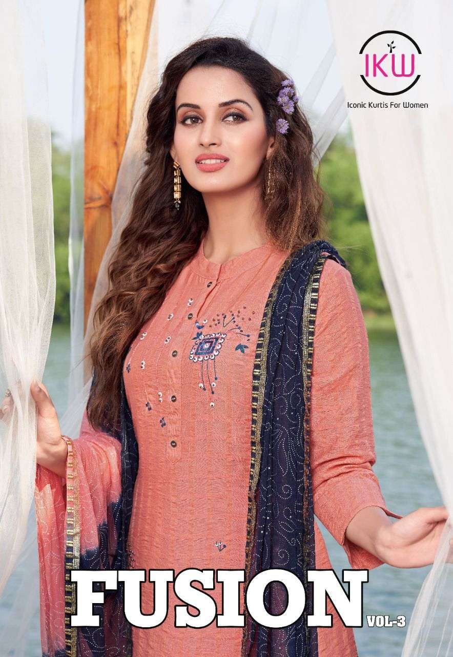 IKW Fusion Vol 3 Nylon Viscose with Embroidery Work Readymad...