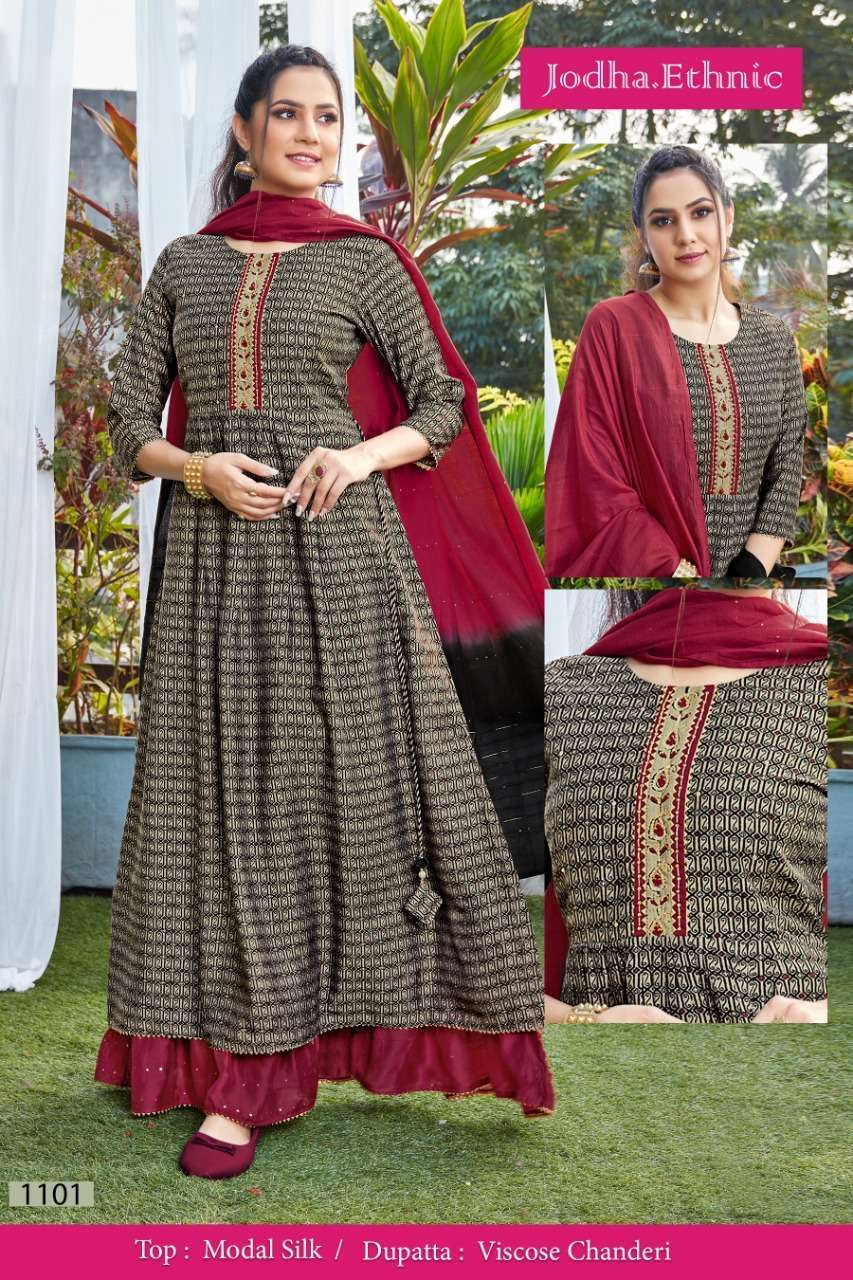 Jodha Ethnic 1101 Designer Printed Modal Silk Long Readymade...