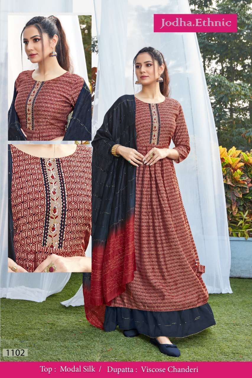 Jodha Ethnic 1102 Designer Printed Modal Silk Long Readymade...