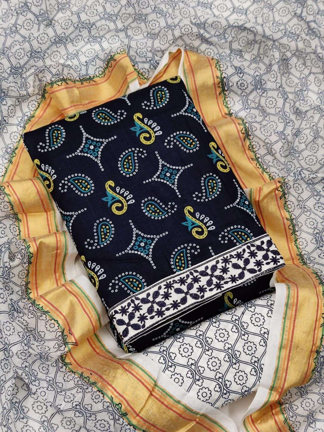 Latest Designer Printed Cotton with Work Dress Material at W...
