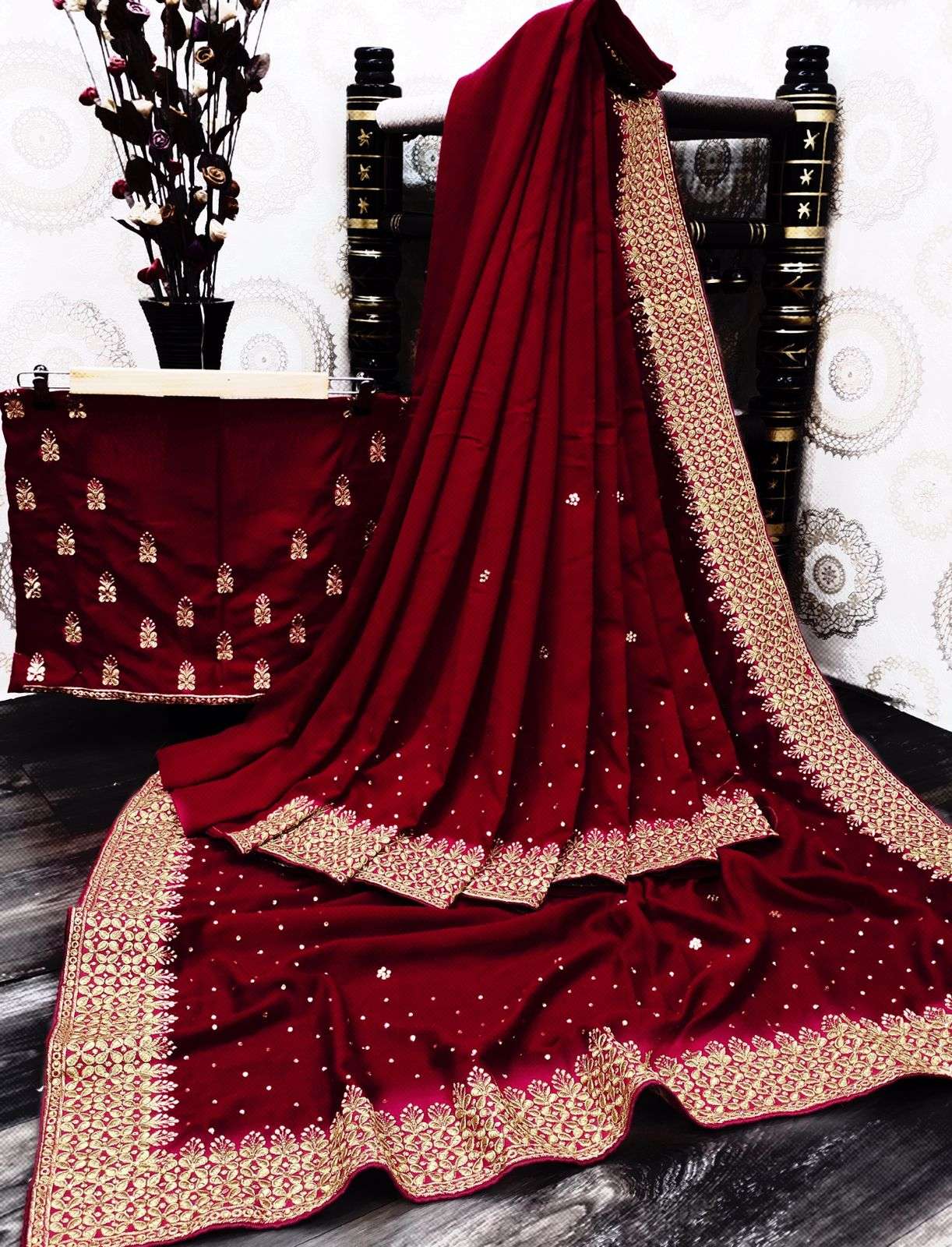 Latest Designer Vichitra Silk with Embroidery Work Sarees Co...