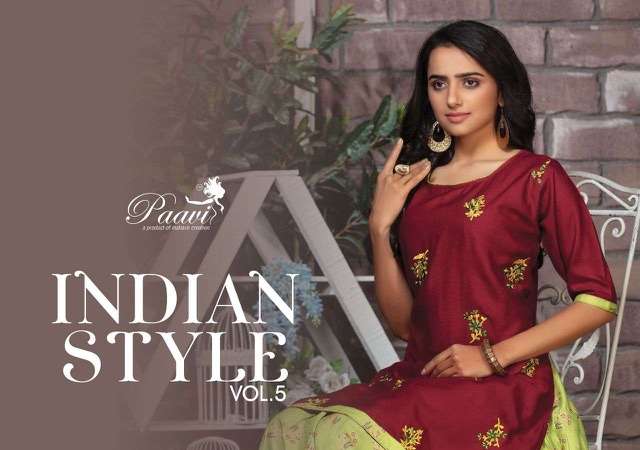 Paavi indian style vol 5 rayon with embroidery work readymad...
