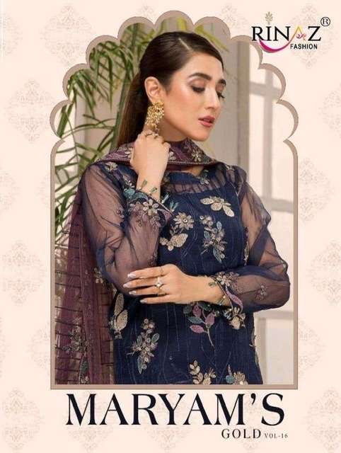 Rinaz fashion maryam’s gold vol 16 faux georgette with emb...