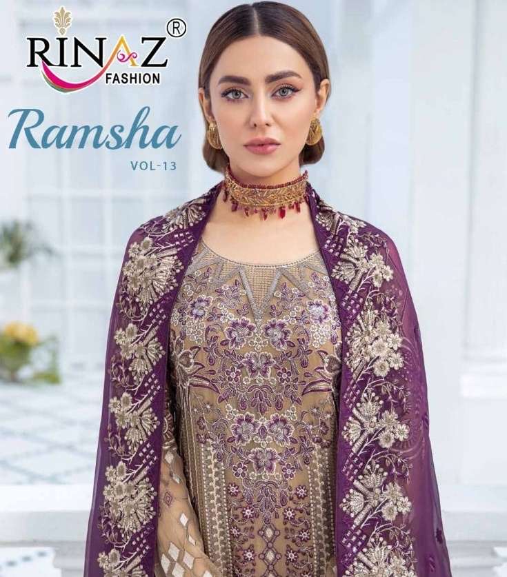 Rinaz fashion ramsha vol 13 faux georgette with embroidery w...