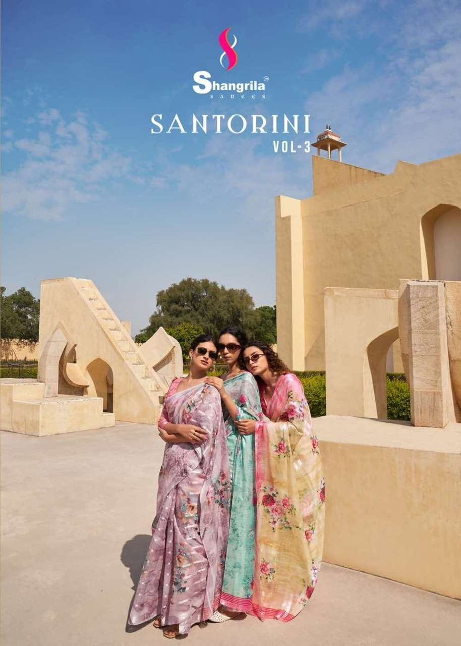 Shangrila santorini vol 3 printed weaving linen sarees at Wh...