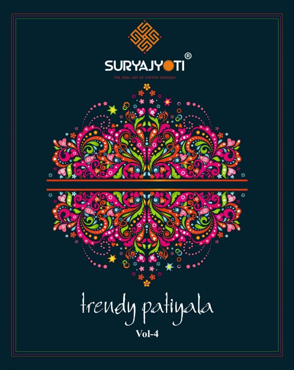 Suryajyoti trendy patiyala vol 4 printed cotton dress materi...