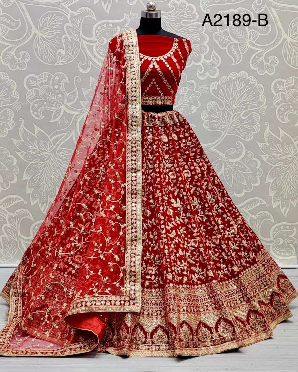 A2189 Velvet With Dori Embroidery Work Bridal wear Lehenga c...