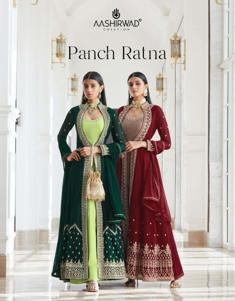 Aashirwad creation  Panch Ratna Real Georgette With Designer...