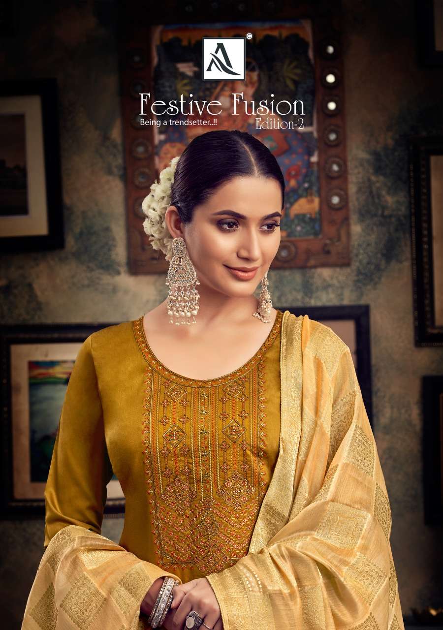 ALOK SUITS FESTIVE FUSION PURE JAM COTTON WITH EMBROIDERY SA...