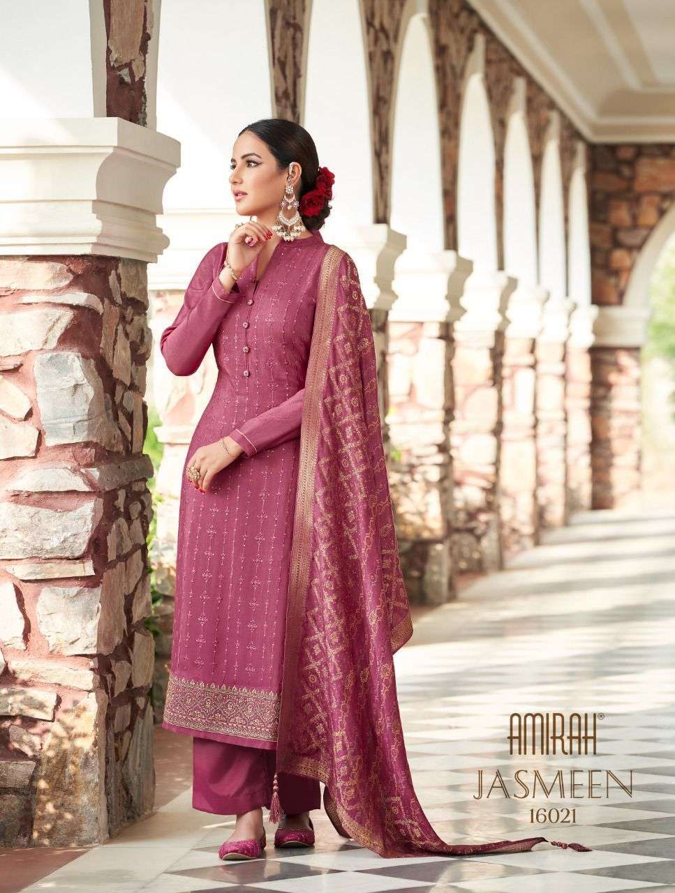 Amirah fashion jasmeen tusser satin with embroidery work dre...