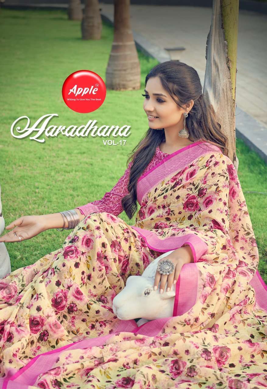 Apple aaradhana vol 17 digital printed pure linen sarees at ...