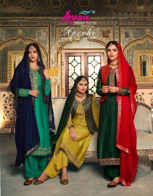 Avon Trends Aarohi Vol 22 Georgette Satin With Embroidery Wo...