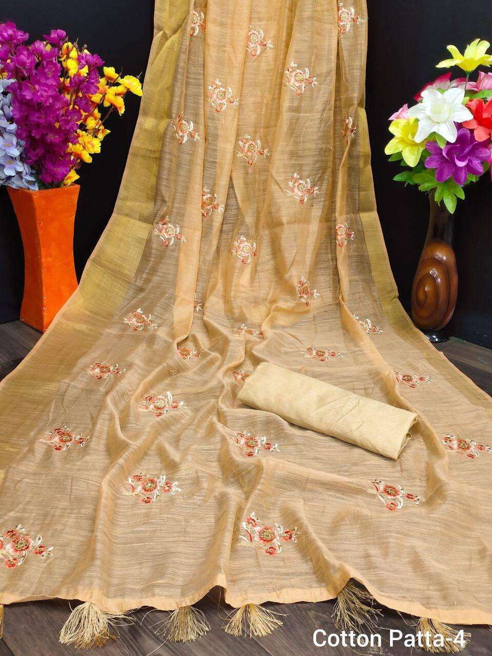 Cotton Sattin Patta With Multi Embroidery Work Saree Collect...