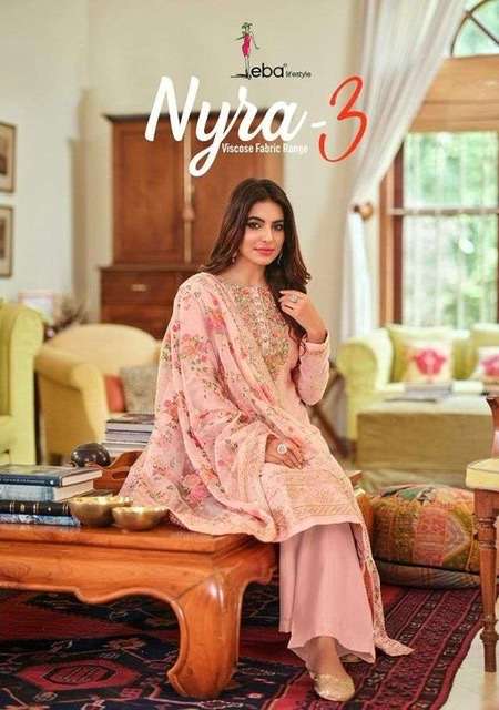 Eba lifestyle nyra vol 3 pure viscose silk with embroidery w...