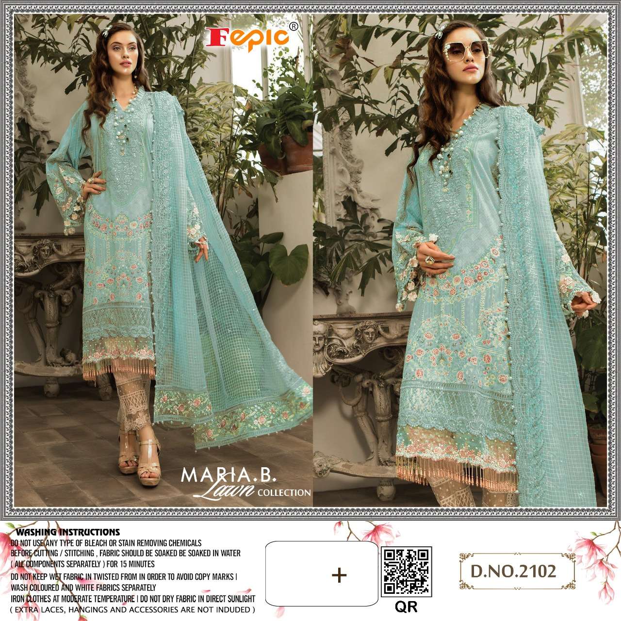 FEPIC MARIA B LAWN D NO 2102 CAMBRIC SALWAR SUIT WITH NET DU...