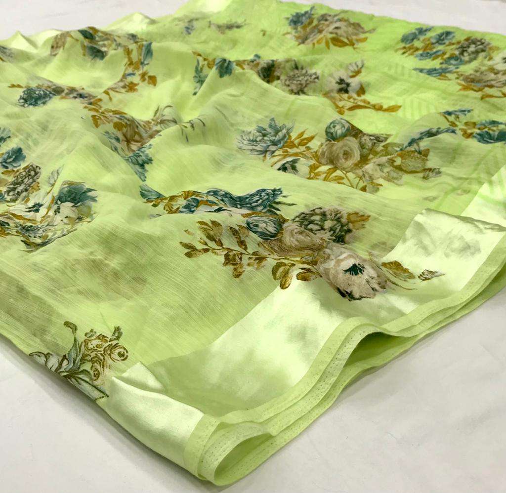 Flory Silk Soft Linen Silk With Flower Print Saree Collectio...