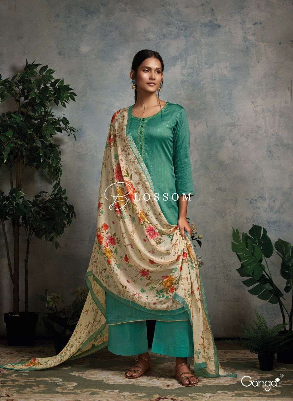 GANGA BLOSSOM PREMIUM COTTON PRINT WITH EMBROIDERY CATALOG W...