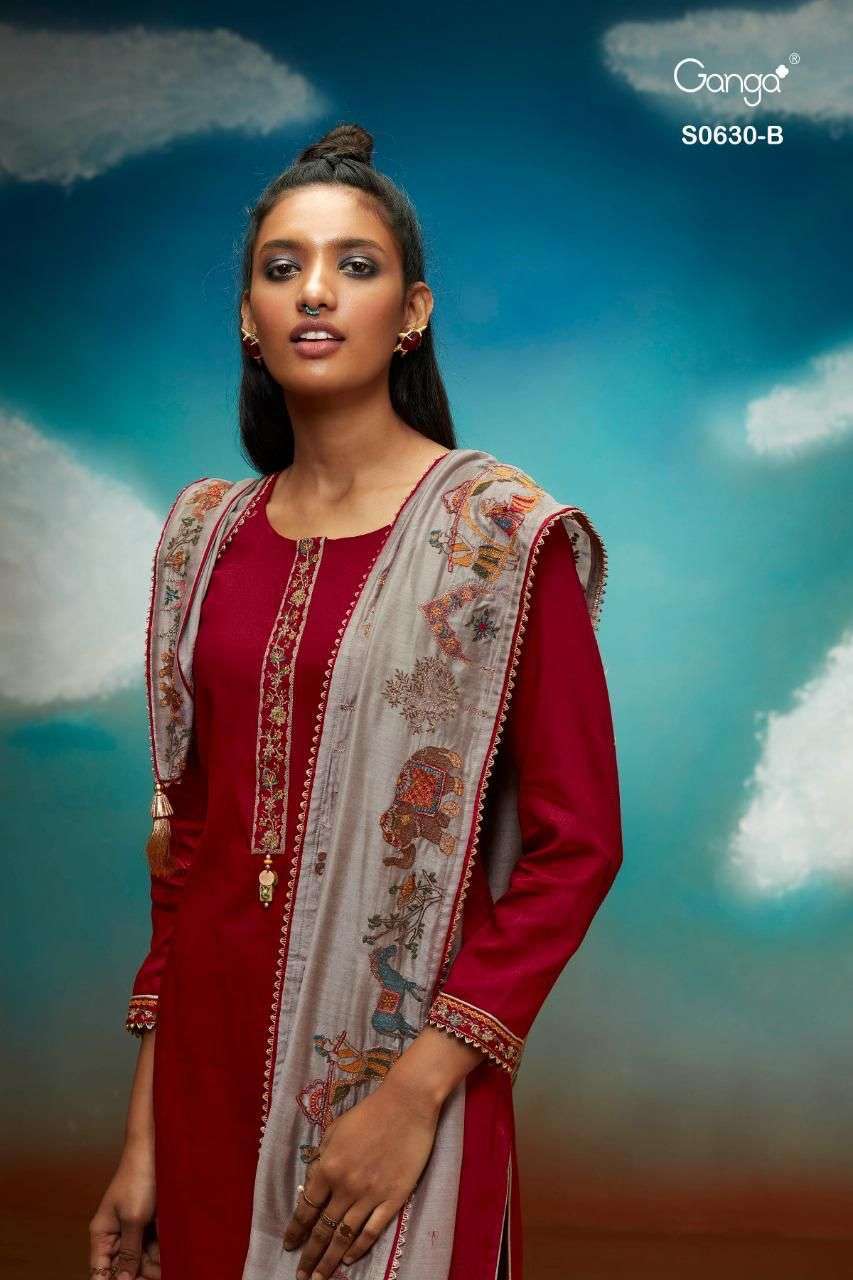 Ganga Clovia 630 Premium Cotton Satin Solid With Embroidery ...