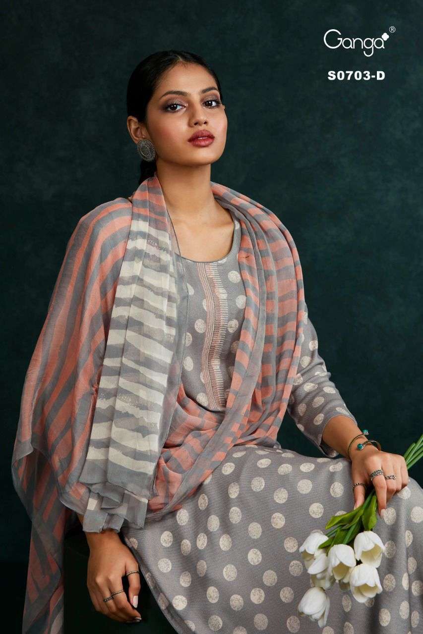 Ganga Inna 703 Premium Cotton Satin Printed With Embroidery ...