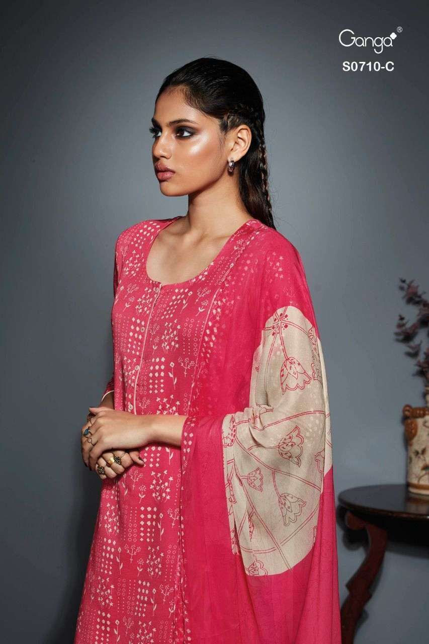 Ganga inna 710 Premium Cotton Satin Printed With Embroidery ...