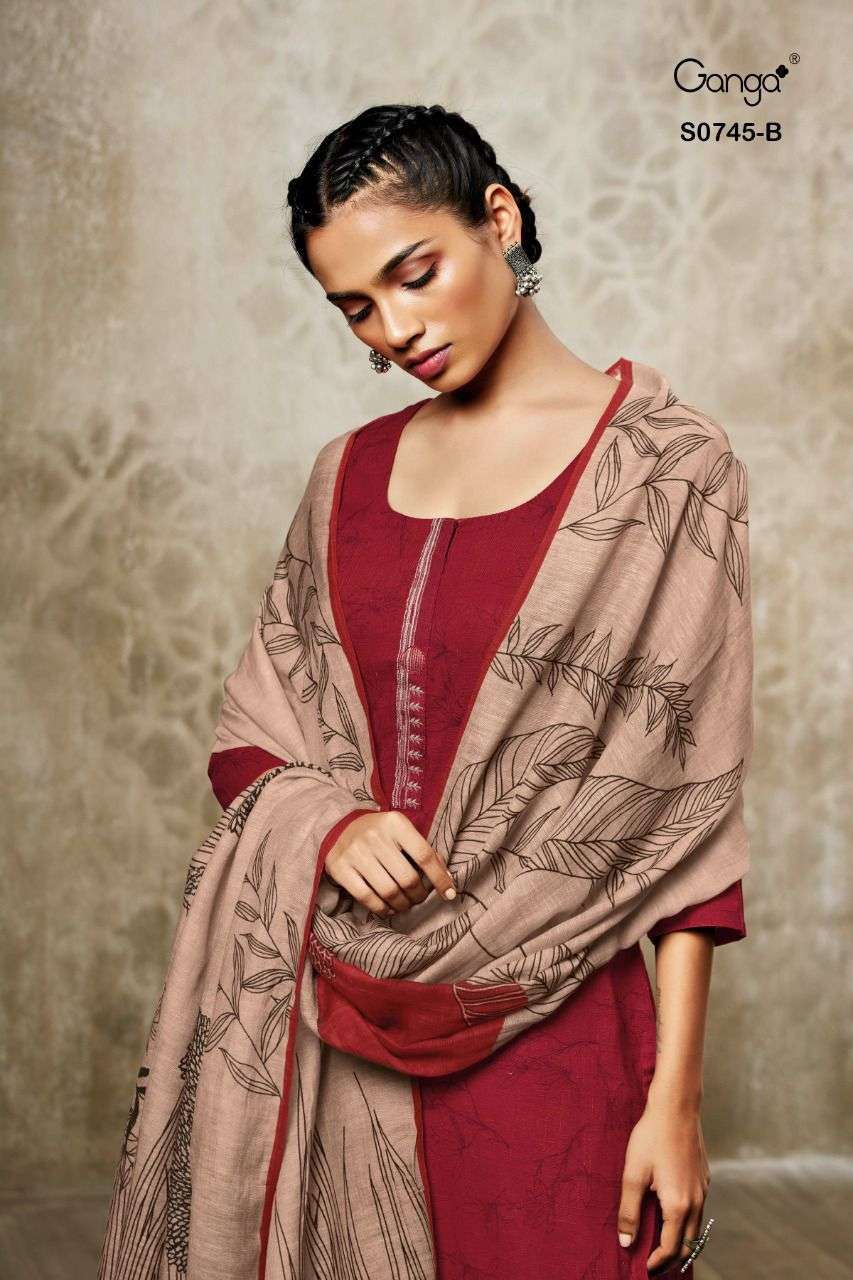 Ganga Nilsa 745 Premium Cotton Linen Printed With Embroidery...