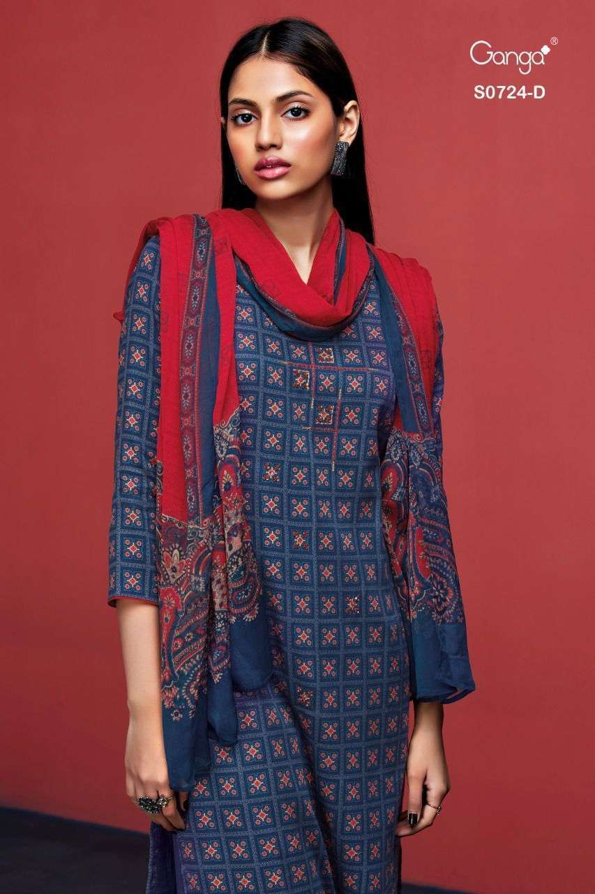 Ganga Orin 724 Premium Cotton Satin Printed With Handwork dr...