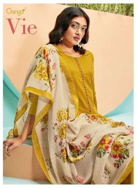 Ganga vie Premium Cotton Printed With Foil And Embroidery dr...