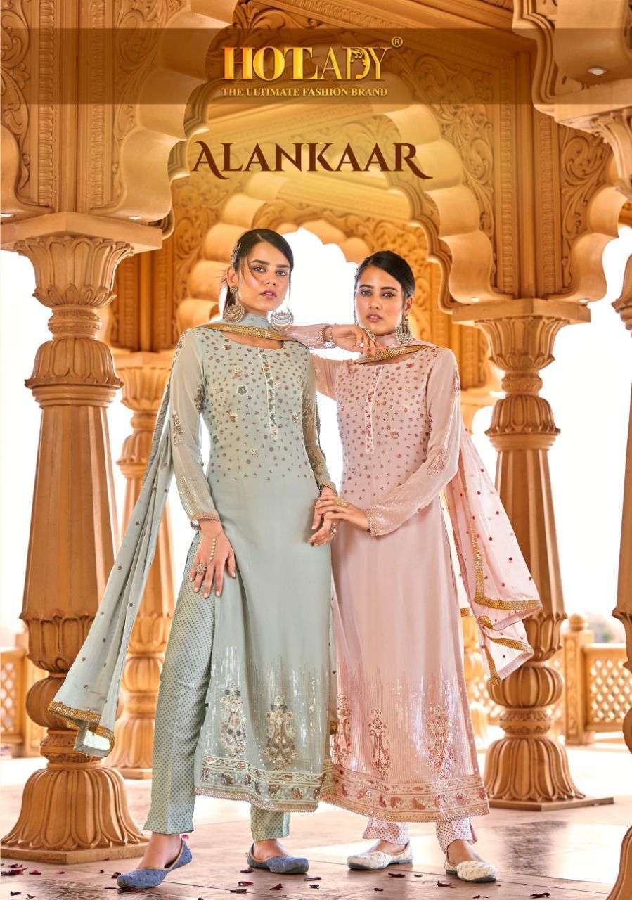 Hotlady alankaar viscose georgette with embroidery diamond w...